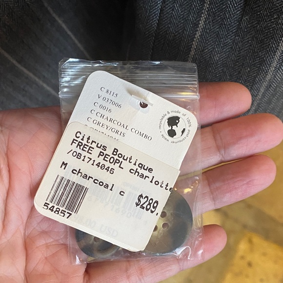 Free People Pinstripe Herringbone Blazer Jacket Charcoal Women’s Medium - Picture 10 of 13